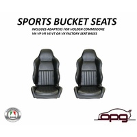 Autotecnica Classic High Back Black PU Leather Sports Bucket Seats for Holden VN VP VR VS VT VX VU