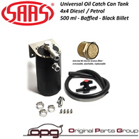 Genuine SAAS ST1014 - 4x4 4WD Universal Black Billet Oil Catch Can with 40 Micron Filter 500ml Capacity Diesel / Petrol Includes Drain Tap Hose