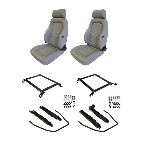 Autotecnica Sports Bucket Seats Series 3 (Pair) 4WD Grey PU Leather For Hilux KUN26 Dual Cab  Seats & Rails 2007-2014