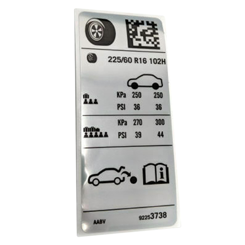 Holden Decal Tyre Placard VE VF Commodore Omega Evoke 19 Rim 225/60 R16 102h