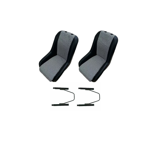 Autotecnica Low Back PU Leather Bucket Seats Car Fixed Back - Black And Houndstooth Material Suitable For Early Porsche 911 964 993 996 997