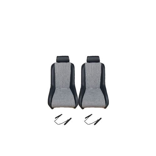 Autotecnica Low Back PU Leather Bucket Seats Car Fixed Back Head Rests - Black And Houndstooth Material Suitable For Early Porsche 911 964 993 996 997