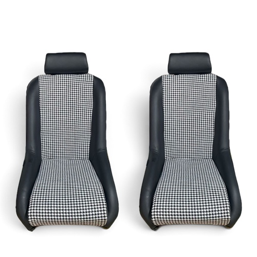 Autotecnica Low Back With Headrests PU Leather Bucket Seats Car Fixed Back - Black And Houndstooth Material Suitable For Early Porsche 911 964 993 996