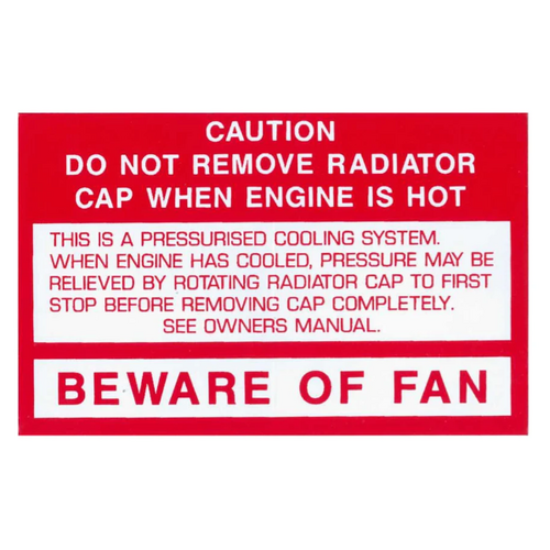Genuine Rare Spares Holden Decal Engine Bay Radiator for VC VH VK VL 6Cyl 8Cyl HDT HSV New Old Stock 