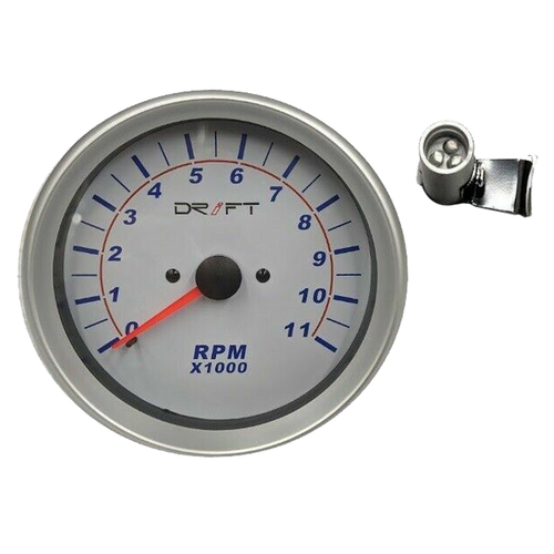 Drift by SAAS Performance Tacho Tachometer 3 3/4" 95mm Analoge Gauge White Face 11,000