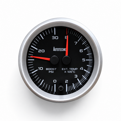 Autotecnica Dual Needle 4WD Gauge Diesel EGT Pyro & Boost 60mm Analog Black Face 7 Colour