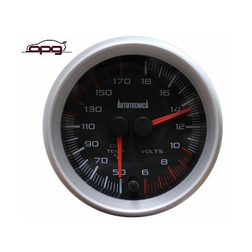 Autotecnica Dual Gauge Performance Oil Temp Volts 60mm Analog Black Face 7Colour