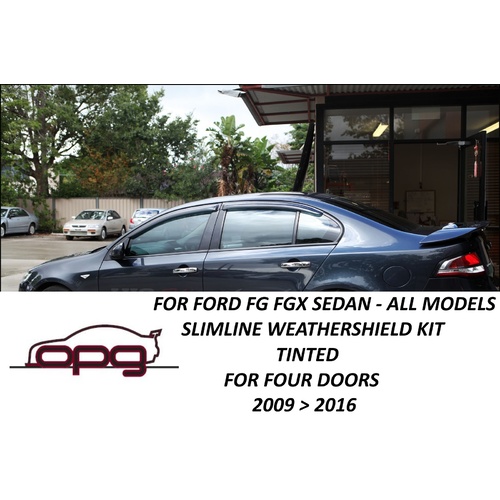 HIC Slimline Weathershield Weather Shield Kit for Ford & FPV FG & FGX Sedan G6 G6E XT XR6 XR8 GT GT-P Falcon Dark Tinted Plastic