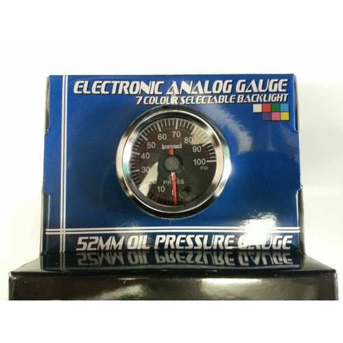 Autotecnica Performance Oil Pressure 52mm Analog Gauge Black Face 7 Colour Lighting