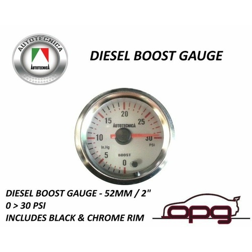 Autotecnica Performance Boost 52mm Analog Gauge White Face 7 Colour Lighting Diesel Motors