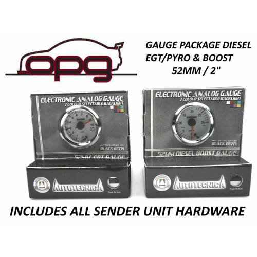 Autotecnica Performance Diesel Pyro EGT & Boost 52mm Analog Gauge Combo White Face 7 Colour 