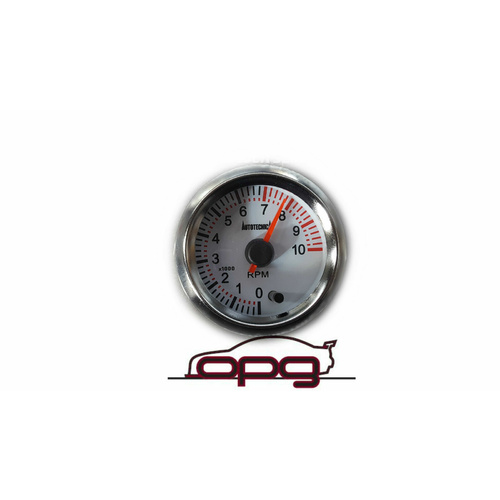 Autotecnica Performance Tacho Tachometer 52mm Analog Gauge White Face 7 Colour Lighting