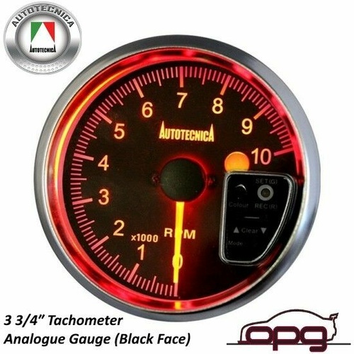 Autotecnica Performance Tachometer 3 3/4" Analog Gauge Black Face 7 Colour Lighting Tacho RPM