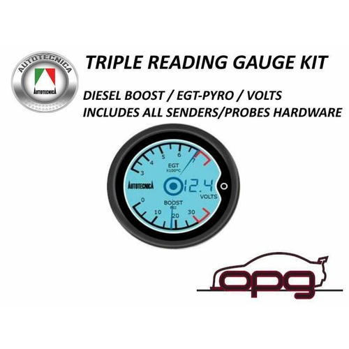 Autotecnica Dual Digital LCD Gauge Performance Diesel EGT Pyro & Boost & Volts Gauge 52mm 