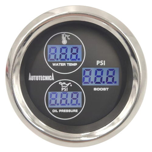 Autotecnica Turbo Boost Diesel / Water Temp / Oil Pressure 52mm LCD 3 in 1 Gauge