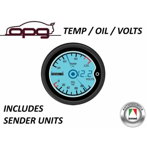 Autotecnica Performance LCD Digital Dual Gauge Oil Pressure & Water Temp & Volts 52mm