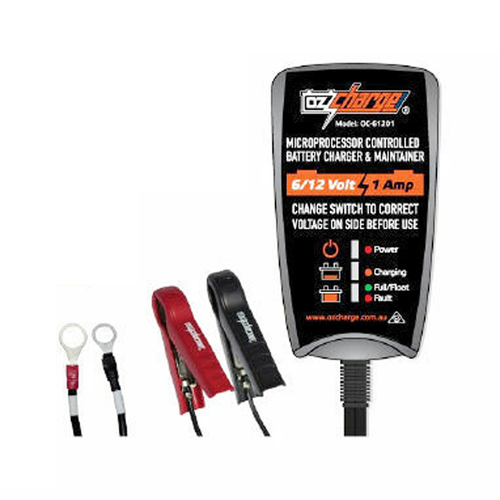 OzCharge 6/12 Volt 1 Amp Battery Charger Trickle Maintainer for HD Harley Dyna