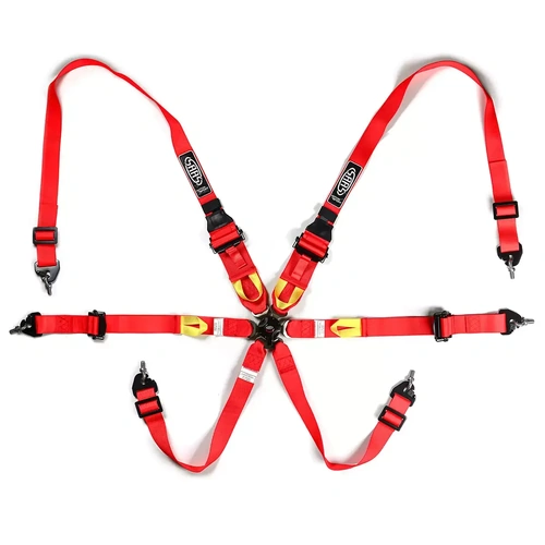 Genuine SAAS Harness FIA Approved 6 Point HANS Homologated 3" - 2" Red