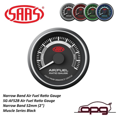 Genuine SAAS SG-AF52B Muscle Series Air Fuel Ratio Gauge 52mm Black Narrow Band Rich / Lean Readings - Stoich - AFR