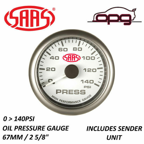 Genuine SAAS SG-OP258W Oil Press Gauge White Face 2 5/8 Inch