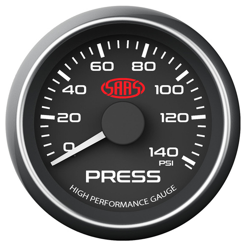 Genuine SAAS Performance Oil Pressure 0>140PSI 52mm Analog Gauge Black Face 4 Colour