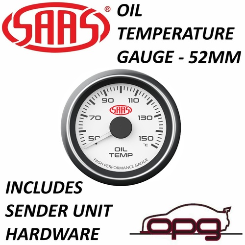 Genuine SAAS SG-OT52W Performance Oil Temp 52mm Analog Gauge White Face - 4 Colour