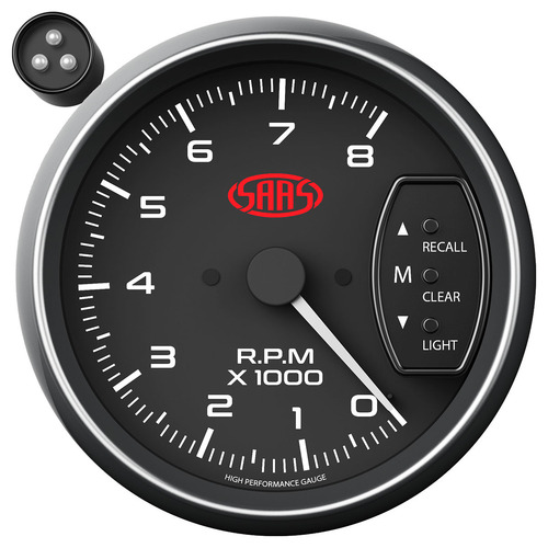 Genuine SAAS SG-TAC334B 95mm 3.75 Inch Recall Tacho Shift Light Black Face Gauge