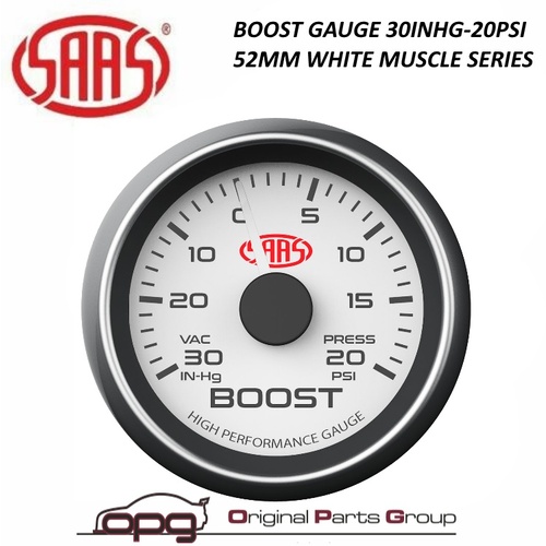 SAAS Performance Boost 52mm 2" 30 IN-HG > 20 PSI Gauge White Face FPV F6