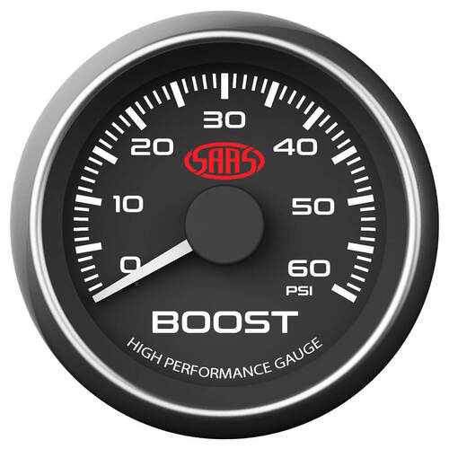 Genuine SAAS SG-TBD52B2 Supercharged Boost 52mm 2" 0>60 PSI Analog Gauge Black Face 4 Colour Lighting