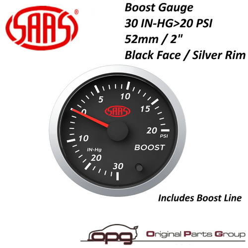 Genuine SAAS Streetline Series Boost 52mm 2" 30 IN-HG>20 PSI Gauge Black Face 7 Colours