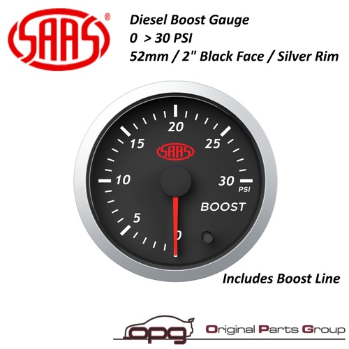 Genuine SAAS Boost 2" 52mm 0>30 PSI Streetline Series Gauge Black Face 7 Colour Diesel