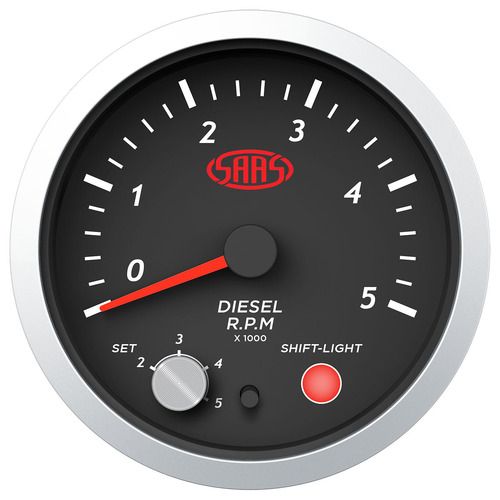 Genuine SAAS SG21265 Tachometer Diesel 0-5K Shiftlight 80mm (3 1/8") Black Street Series