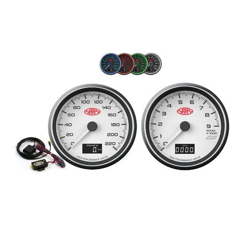 Genuine SAAS GPS Speedometer SG31631 / SG31650 / SG31641 Tacho Speedo 0-220 Kph 3 1/2" 90mm in Dash White Muscle Series - Digital Read Out Mph or Kph