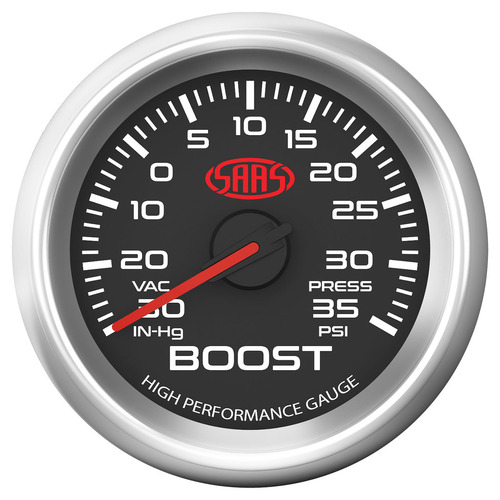 Genuine SAAS SG32211 Boost Gauge 30 inHg - 35psi 52mm Muscle Series 3 Black