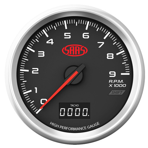 Genuine SAAS SG32642 Tachometer 0-9K Shiftlite 3-1/2 Indash Black Muscle Ser. 3