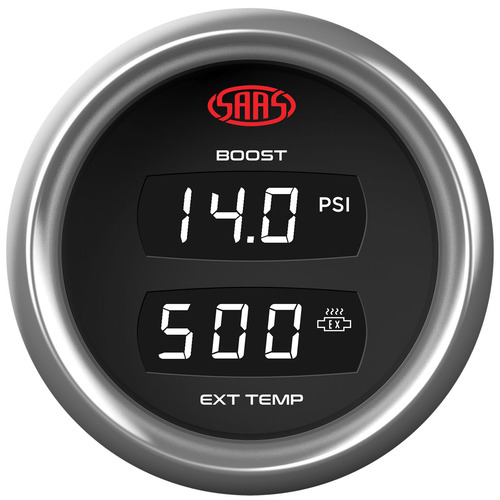 Genuine SAAS Trax Digital Dual Twin Reading Gauge 52mm Diesel Boost 0-30 PSI EGT Pyro 0-900 C
