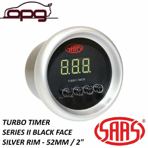 Genuine SAAS SGDTT52BS2 Turbo Timer 52mm 2" Digital Gauge Black Silver Rim Face 4 Color