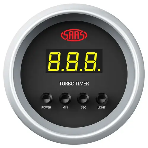 Genuine SAAS SGDTT52BS2 Turbo Timer 52mm 2" Digital Gauge Black Silver Rim Face 4 Color