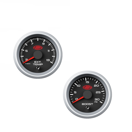 Genuine SAAS Muscle Series II Diesel EGT 300 > 1300 Degrees & Boost 0 > 30 PSI 52mm Gauge Combo Black Face Silver Rim