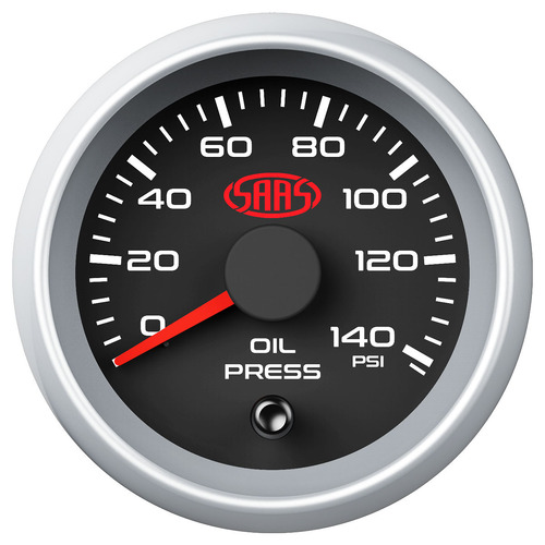 Genuine SAAS Oil Pressure 0>140PSI 52mm Analog Gauge Black Face Silver Rim 4 Colour