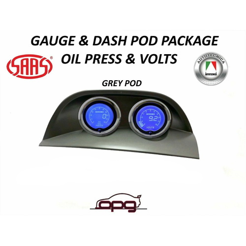 Autotecnica / SAAS Gauge Dash Pod LCD Gauge Combo Voltmeter & Oil Pressure Grey for Holden VY VZ