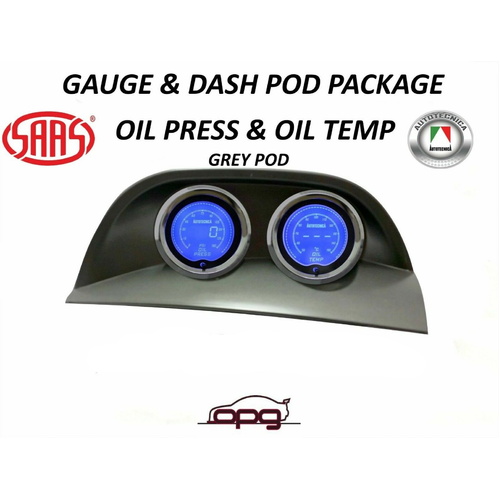 Autotecnica / SAAS Gauge Dash Pod LCD Gauge Combo Oil Temp & Pressure Grey for Holden VY VZ SV8
