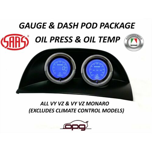 Autotecnica / SAAS Gauge Dash Pod LCD Gauge Combo Oil Temp & Oil Pressure Black for Holden VY VZ SS