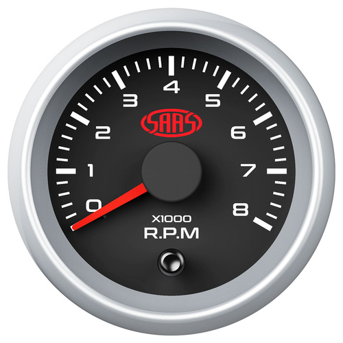 Genuine SAAS Tacho Tachometer 52mm Analog Gauge Black Face Silver Rim 4 Colour Lighting