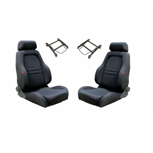 Autotecnica Sports Bucket Seats 2 4WD Black Cloth W/Adaptors for 80 Series Landcruiser