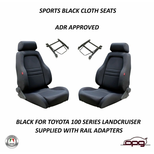 Autotecnica Sports Bucket Seats 2 4WD Black Cloth W/Adaptors for 100 Series Landcruiser