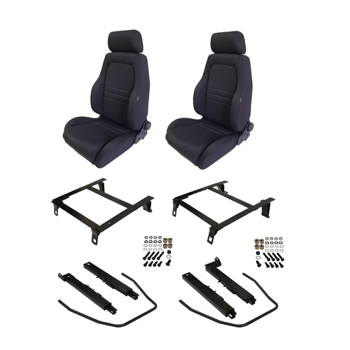 Autotecnica Sports Bucket Seats 2 4WD Black Cloth W/Adaptors for Toyota 80 Series Landcruiser 1990 >1998