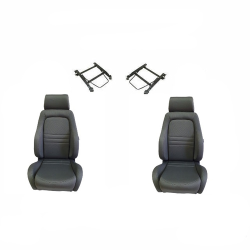 Autotecnica Sports Bucket Seats 2 4WD Grey Cloth W/Adaptors for 100 Series Landcruiser