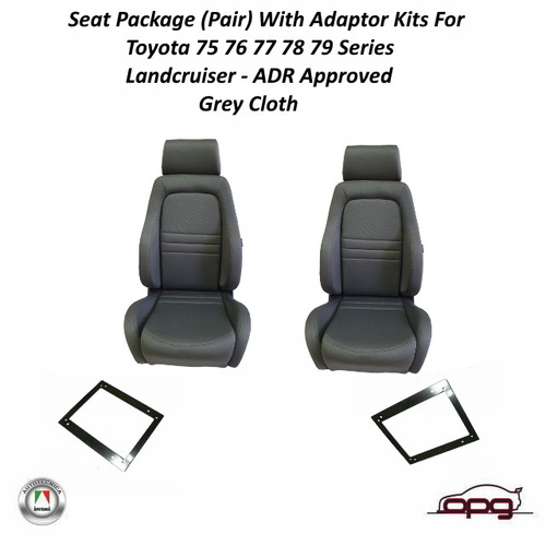 Autotecnica Sports Bucket Seats 2 4WD Grey Cloth W/Adaptors for Toyota 75 76 77 78 79 Series Landcruiser