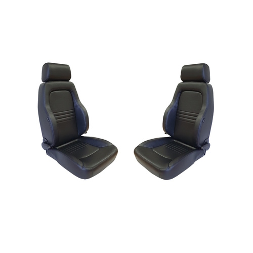 AUTOTECNICA Heated Black PU Leather Bucket Seats Pair (2) with Adaptors for Landcruiser 100 Series 1998 > 2007